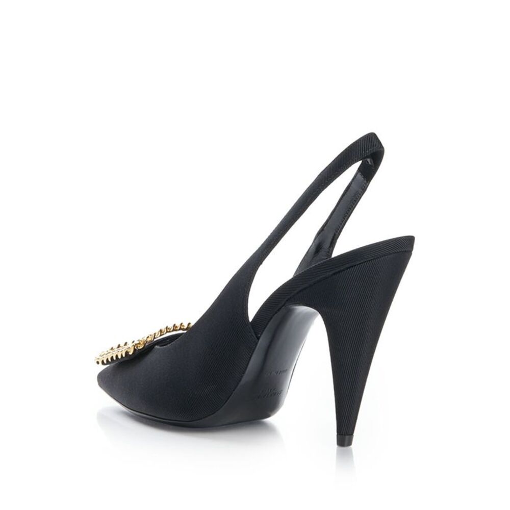 SAINT LAURENT Womens Black Curb-Chain St. Sulpice Slip On Slingback 37 - Picture 2 of 5